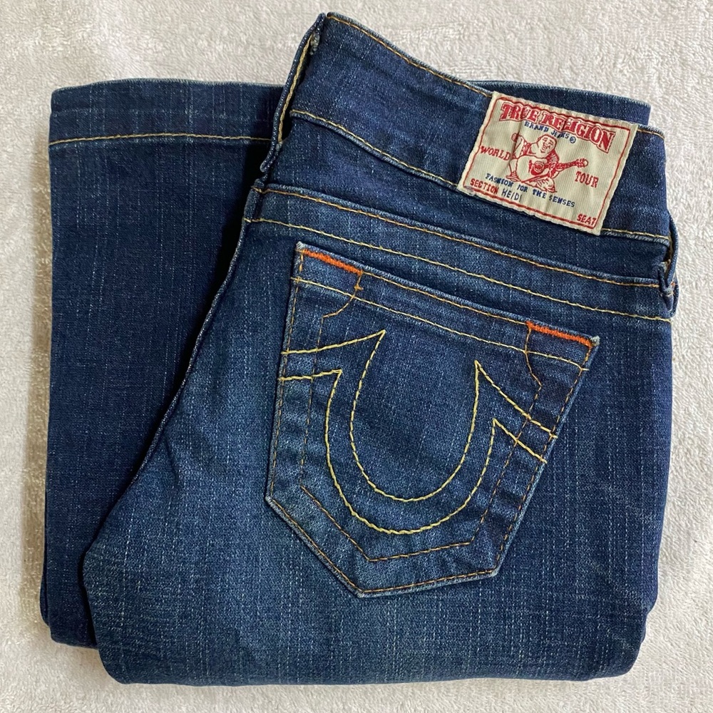 Vintage Y2K True Religion Heidi Dark Wash Ultra Low Rise  Flare Leg Jeans 25 - Picture 16 of 16